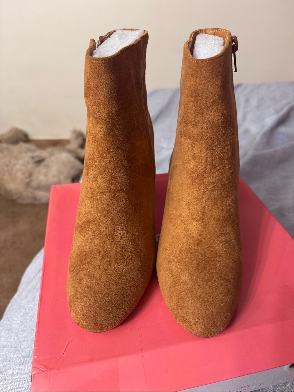 Allegra K Suede Ankle Booties in Camel Brown